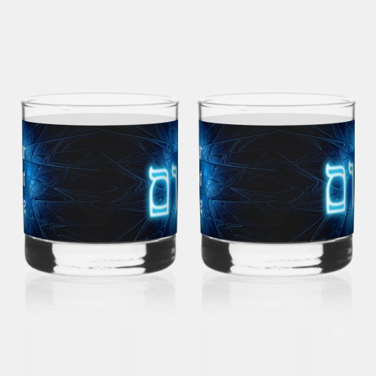 ダビデ白熱［赤熱］光を放つッドのエッチングスターに青いシャロム ウイスキーグラス (右)