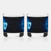 ダビデ白熱［赤熱］光を放つッドのエッチングスターに青いシャロム ウイスキーグラス (左)