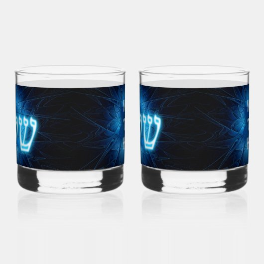 ダビデ白熱［赤熱］光を放つッドのエッチングスターに青いシャロム ウイスキーグラス (左)