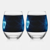 ダビデ白熱［赤熱］光を放つッドのエッチングスターに青いシャロム ステムなしワイングラス (左)