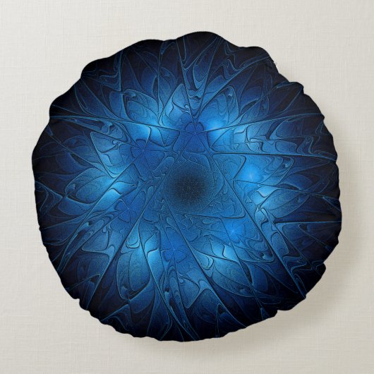 ダビデ白熱［赤熱］光を放つッドのエッチングスターに青いシャロム ラウンドクッション (裏面)