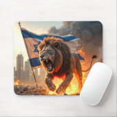 ダビデ・イスラエル国旗の星とともに燃え盛るライオン マウスパッド (マウス)