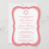 ダビデ・バルミツワーのピンクと白のユダヤ人星 招待状 (正面)