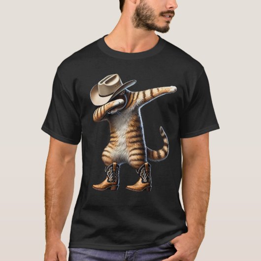 ダビングする猫のカウガール ウエスタン カントリー キテン Tシャツ (正面)