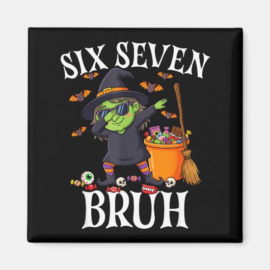 ダビングする魔女 六七 bruh 6 7 ハロウィン 67 bruh マグネット (正面)