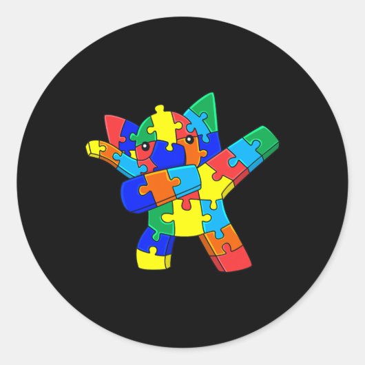 ダビングエレファントパズルピース自閉症ダブボーイズギル ラウンドシール (正面)