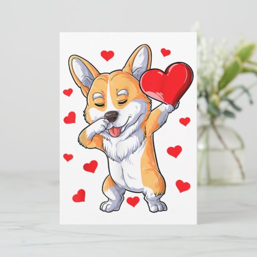 ダビングコーギハートバレンタインデー男の子の子供の愛 案内状 (スタンド正面)
