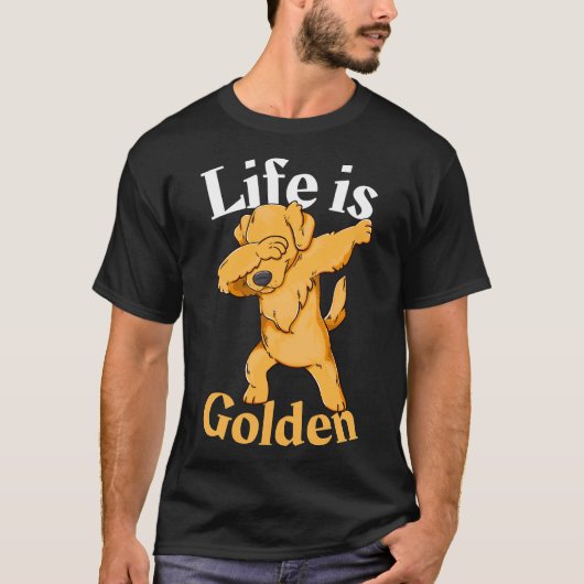 ダビングゴールデンレトリバーのライフは黄金 Tシャツ (正面)