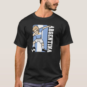 ダビングサッカー少年アルゼンチンジャージーアルゼンチン国旗 Tシャツ