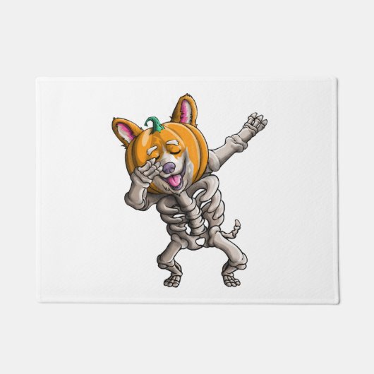 ダビングスケルトンコルギキュートハロウィーンコおもしろいルギ ドアマット (正面)