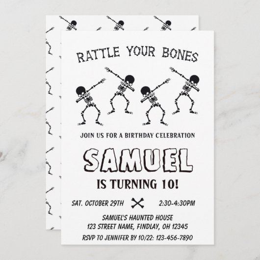 ダビングスケルトンハロウィーンハッピーバースデーパーティー 招待状 (正面/裏面)