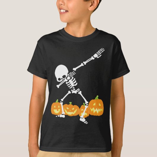 ダビングスケルトンパンプキンフィールドハロウィン不気味 Tシャツ (正面)