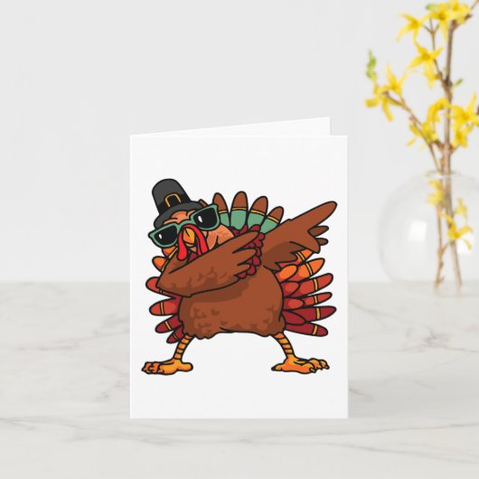 ダビングターキー感謝祭の日巡礼少年たち女の子 カード (黄色い花)