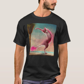 ダビングダンスをする猫とフラミンゴ Tシャツ