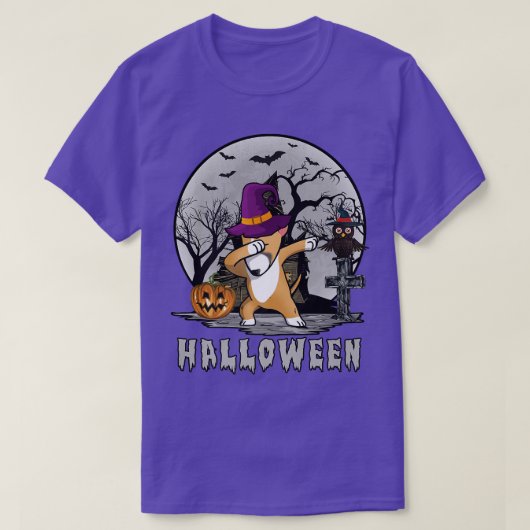 ダビングドッグハロウィーンブルテリアダブハットウィッチC Tシャツ (デザイン正面)