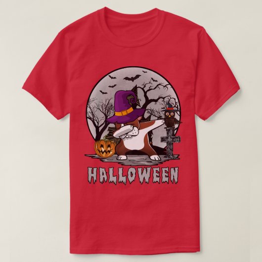 ダビングドッグハロウィーンボストンテリアードッグダブハットW Tシャツ (デザイン正面)