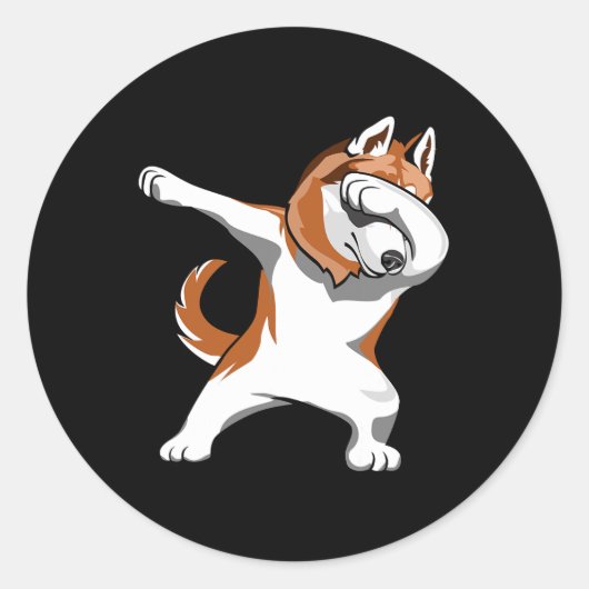 ダビングハスキードッグアップおもしろい踊り ラウンドシール (正面)