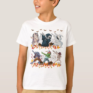 ダビングハロウィーンカボチャの衣装スケルトンのゾンビ Tシャツ