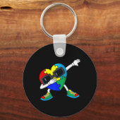 ダビングハートパズルピース自閉症ダブボーイズガールズ キーホルダー (正面)