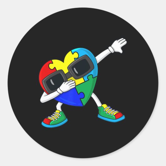 ダビングハートパズルピース自閉症ダブボーイズガールズ ラウンドシール (正面)