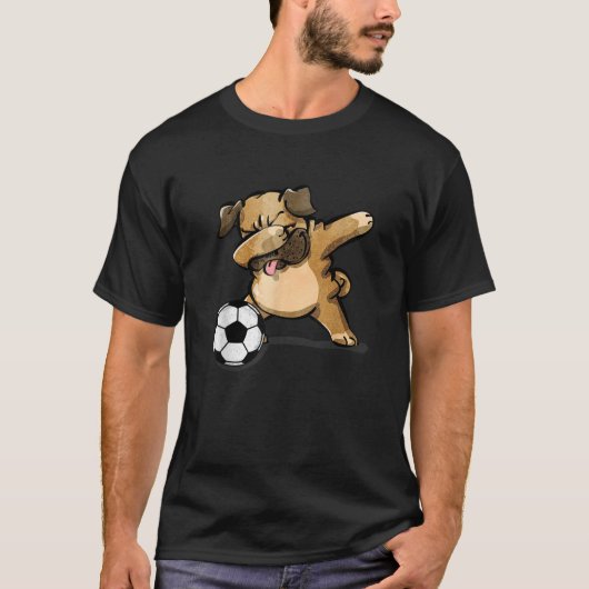 ダビングパグおもしろい犬サッカー愛好家サッカーパグL Tシャツ (正面)