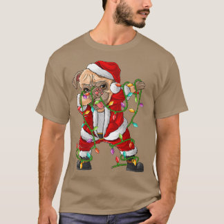 ダビングパグ犬クリスマスライトパグおもしろいサンタキリスト Tシャツ