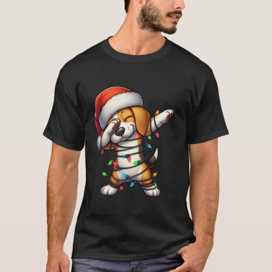 ダビングビーグルクリスマスライトサンタハットボーイズギル Tシャツ (正面)