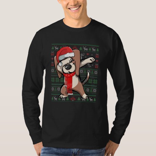 ダビングビーグル醜いクリスマスセーターおもしろいパーティー Tシャツ (正面)