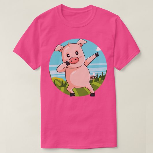 ダビングピグ踊りファーム動物ピンクピグレット(1) Tシャツ (デザイン正面)