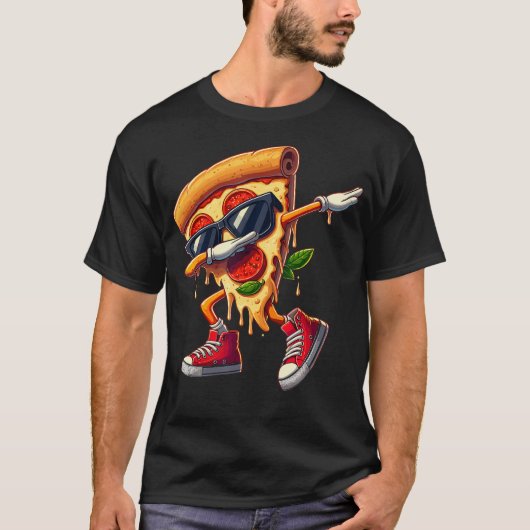 ダビングピザスライスダンス ピザ好き少年ダンサー Tシャツ (正面)