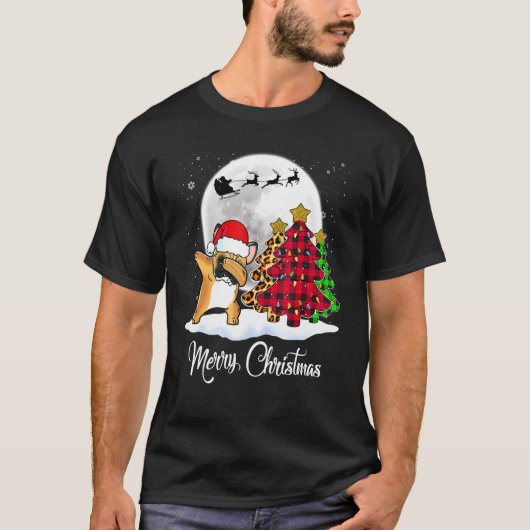 ダビングフランスのブルドッグダブドッグクリスマスツリークリスマス Tシャツ (正面)