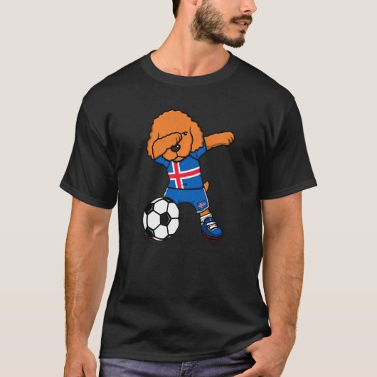 ダビングプードル犬アイスランドサッカーファンジャージー足 Tシャツ (正面)