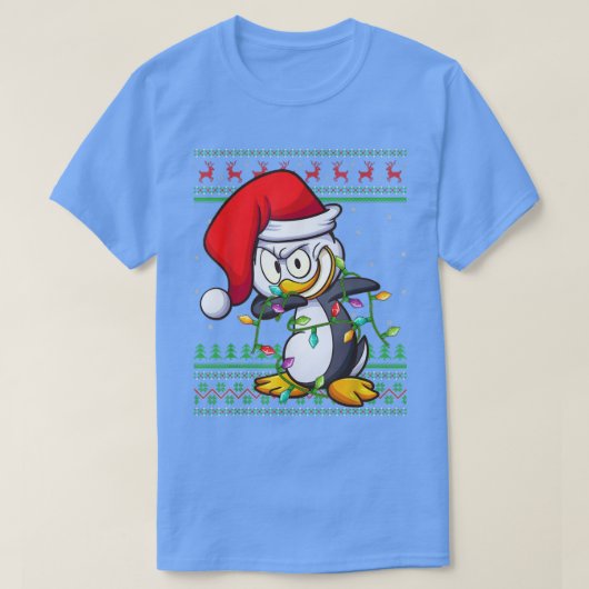 ダビングペンギンの鳥のクリスマスが醜いペンギンChriを点灯 Tシャツ (デザイン正面)