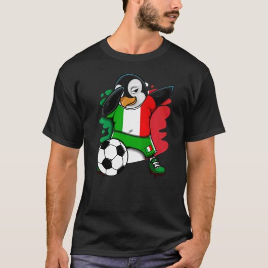 ダビングペンギンイタリアサッカーファンジャージー国旗の足 Tシャツ (正面)