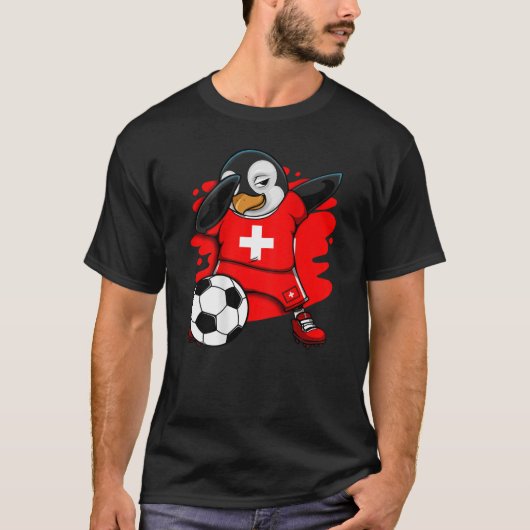 ダビングペンギンスイスサッカーファンジャージー足 Tシャツ (正面)
