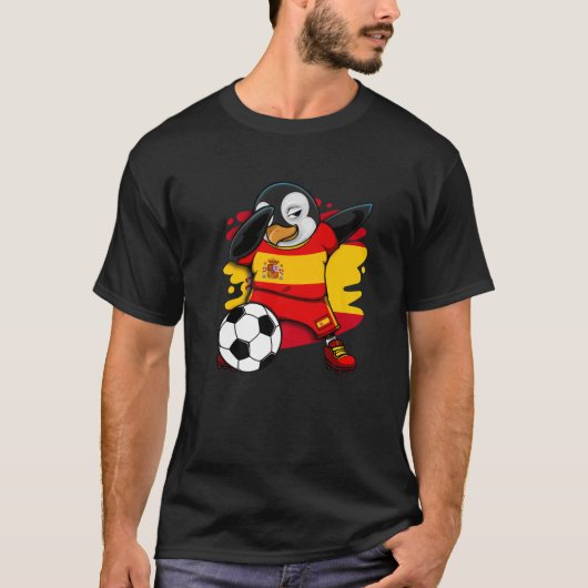 ダビングペンギンスペインのサッカーファンジャージー州旗足 Tシャツ (正面)
