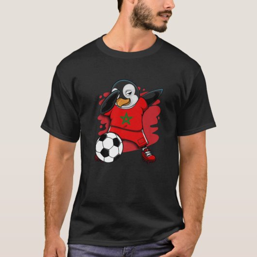 ダビングペンギンモロッコのサッカーファンのジャージーフットバル Tシャツ (正面)