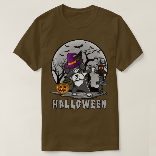ダビングボーアドッグウィッチハットおもしろい犬ハロウィーンコス Tシャツ (デザイン正面)
