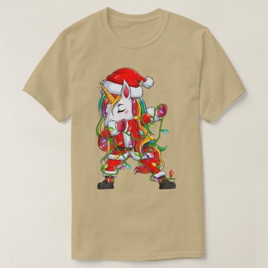 ダビングユニコーンのクリスマスライトおかしいサンタユニコーン Tシャツ (デザイン正面)