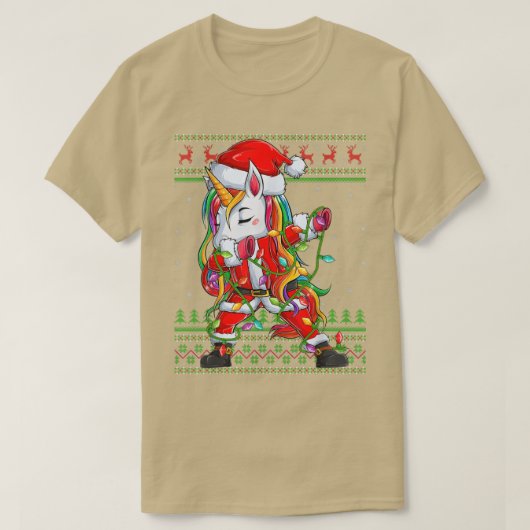 ダビングユニコーンクリスマスライト醜いサンタユニコーンChr Tシャツ (デザイン正面)