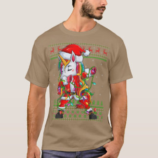 ダビングユニコーンクリスマスライト醜いサンタユニコーンChr Tシャツ