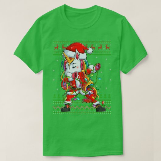 ダビングユニコーンクリスマスライト醜いサンタユニコーンChr Tシャツ (デザイン正面)