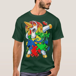 ダビングユニコーンパズルピース自閉症意識かわいい Tシャツ