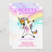 ダビングユニコーンレおもしろいインボーガール誕生日 招待状 (正面/裏面)