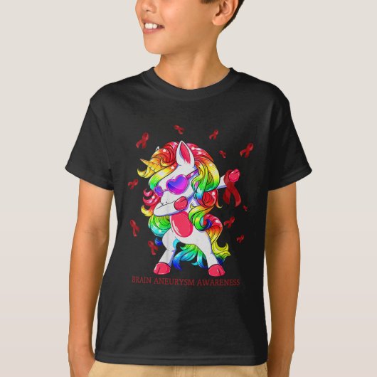 ダビングユニコーン脳動脈瘤認識度リボンG Tシャツ (正面)
