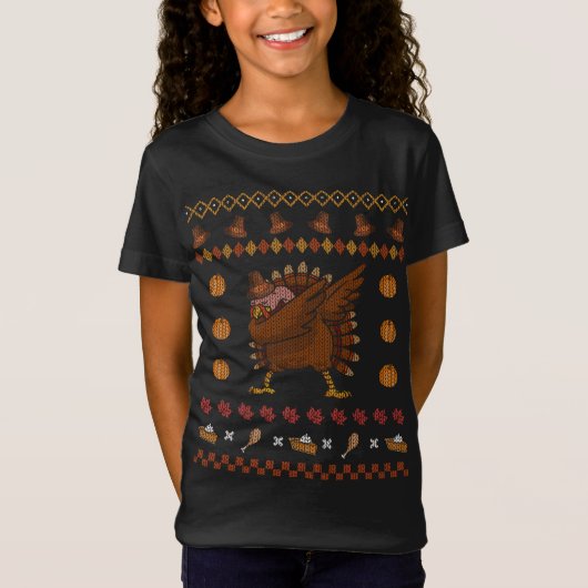 ダビング七面鳥の醜いクリスマスセーターおもしろい感謝してい Tシャツ (正面)