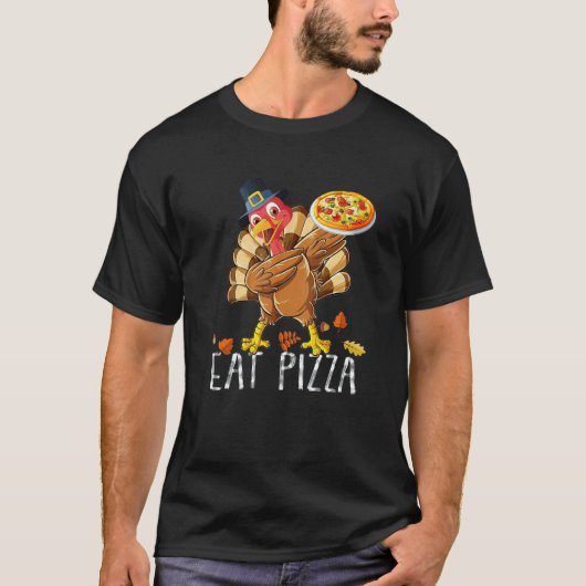 ダビング七面鳥 ピザを食べる 大人 ヴィーガン キッズ 感謝祭 Tシャツ (正面)