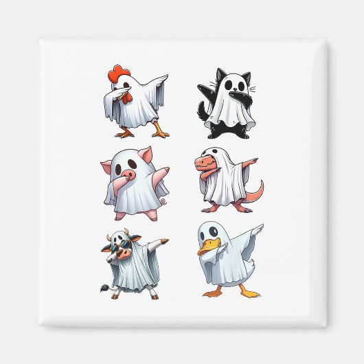 ダビング動物ファームハロウィーン幽霊の衣装おもしろい マグネット (正面)