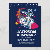 ダビング宇宙飛行士宇宙ロケット子供の誕生日 招待状 (正面/裏面)