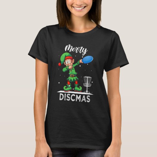 ダビング小妖精や小人ダブクリスマスディスクゴルフプレーヤークリスマス Tシャツ (正面)
